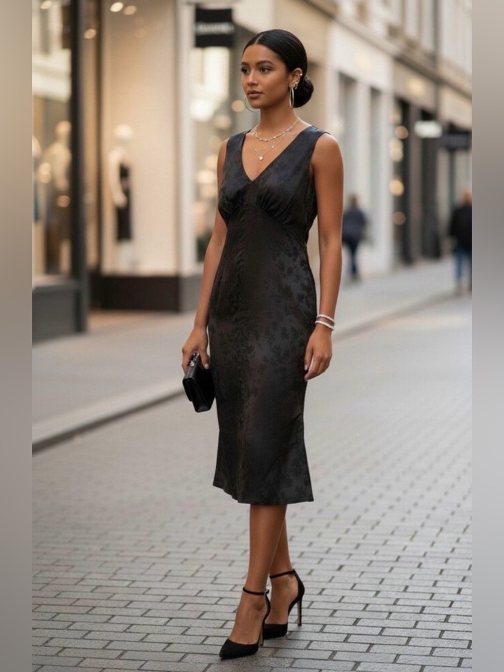 NWT BCBG New York Black Jacquard Sleeveless Midi Slip Dress Y2K Romantic